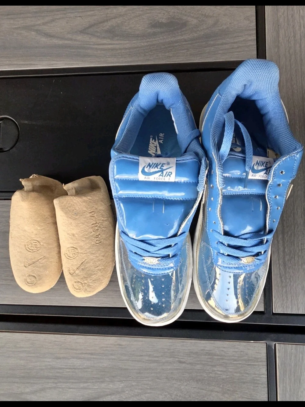 Nike Air Force 1 '07 Blue Patent Leather Clear Toe 306353-140 US 12 Deadstock